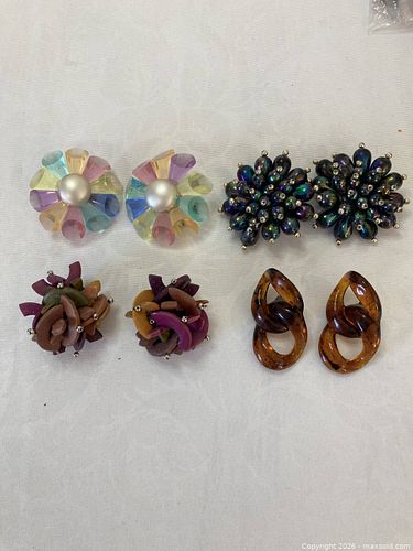 Vintage Costume Jewelry Clip On Earrings large Cluster,  faux pearl, Lucite, and other Various material, (1 of 5)