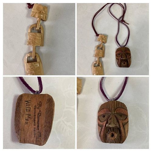 VINTAGE INDIGINOUS, HANDCARVED PENDANTS / NECKLACES. SIGNED (RAMONA C. TSESHAHT TRIBE) (1 of 8)