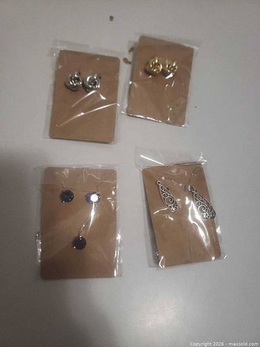 Silver & Gold Tone Necklace and Earrings Set with Blue Stones (1 of 6)