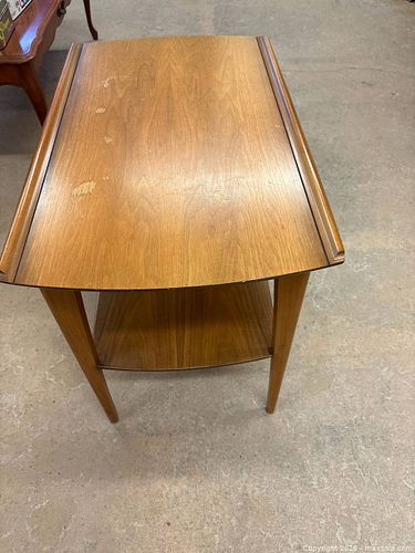 Mid-Century Modern Brown Wood Side Table with Lower Shelf (1 of 3)