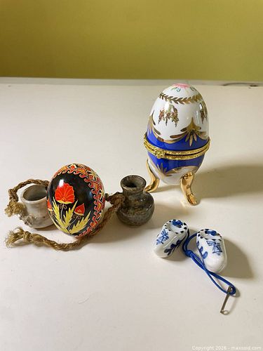 Assorted Decorative & Collectible Items Including Hand-Painted Eggs, Porcelain Egg Trinket (1 of 12)