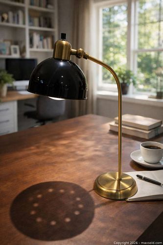 Mid-Century Inspired Brass Desk Lamp with Black Enamel Shade  (1 of 3)
