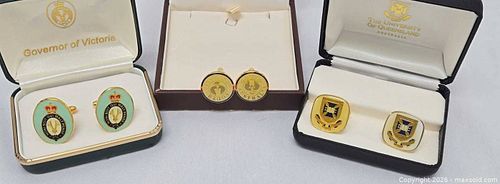 Gold-Tone Enamel Cufflink Lot — Australian Crests (3 pairs) (1 of 17)