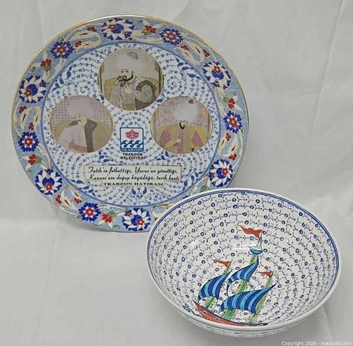 Turkish Iznik-Style Hand-Painted Porcelain Plate & Bowl (1 of 16)