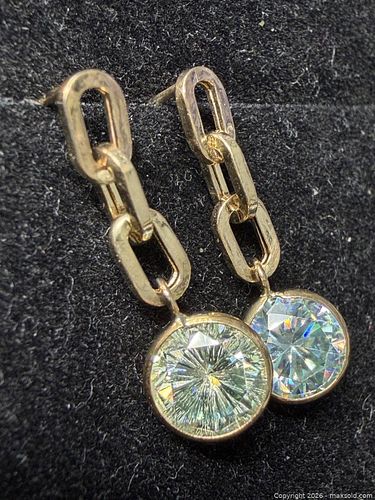 10K Gold (1.08g), Blue Moissanite (2.1ct). Handcrafted; Dangle design. (1 of 3)