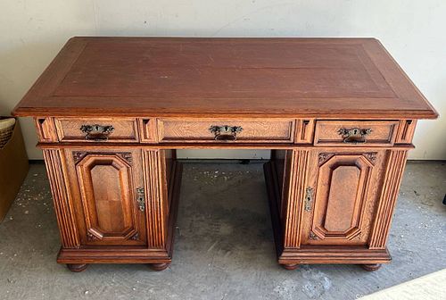 Antique Wood Pedestal Writing Desk (1 of 19)
