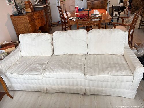 Ivory Three-Seat Skirted Sofa with Rolled Arms, C (1 of 14)