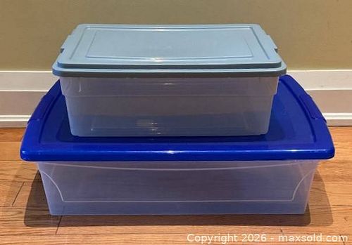 Plastic Bins with Blue Snap-on Lids -  Sterlite and KIS - Lot of 2 (1 of 4)