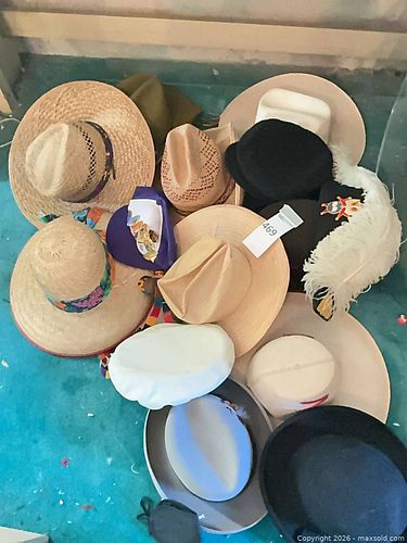 Lot of 8-12 Mixed Hats: Straw, Fedora, Baseball, Visor, Bowler (1 of 13)