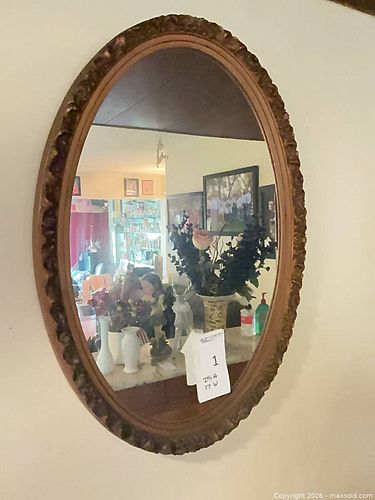 Oval Ornate Wood Wall Mirror, 25" H x 17" W (1 of 2)