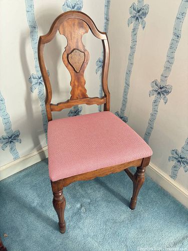 Vintage Carved Solid Wood Dining Chair with Red Gingham Seat (1 of 8)