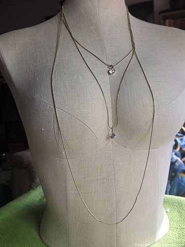 Jewelry.   3 strand gold tone chain with 2 faux diamonds (1 of 4)