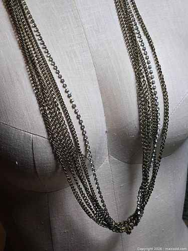 Jewelry.  Brass toned and rhinestone Long chain necklace (1 of 7)