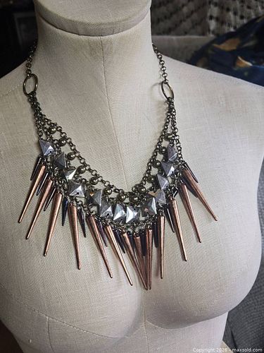 Jewelry. Punk/ Gothic  Dynamic Statement necklace with brass, silver, black tones (1 of 5)