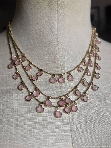Jewelry.  Triple Strand gold tone necklace with pink pendants.  Lia Sophia (1 of 5)