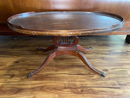 Vintage Mersman Pedestal Harp Lyre Base Wooden Oval Coffee Table Claw Feet  (1 of 13)