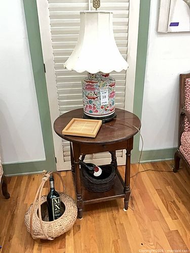 Dark Brown Side & Coffee Table with Drawer + Floral Porcelain Lamp (1 of 13)