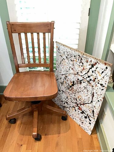 Wood Swivel Desk Chair & Abstract Splatter Painting (1 of 16)