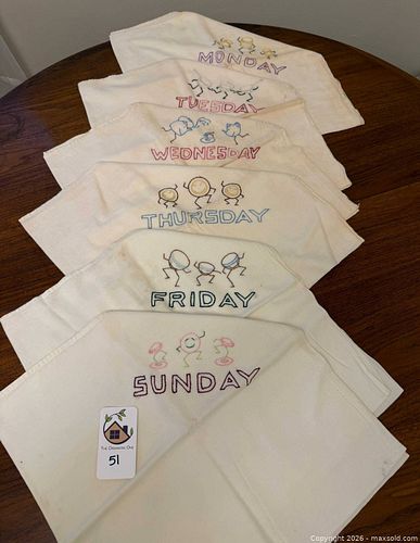 Hand-Embroidered Weekday Flour Sack Towels (1 of 4)