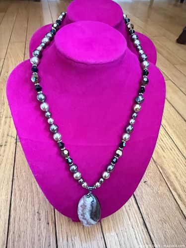 18” multi-color stone statement piece necklace w 2” stone pendant  (1 of 5)