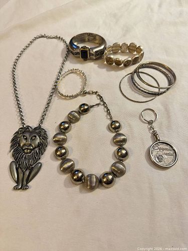 Lot of silver toned jewelry necklaces bracelets & keychain  (1 of 6)