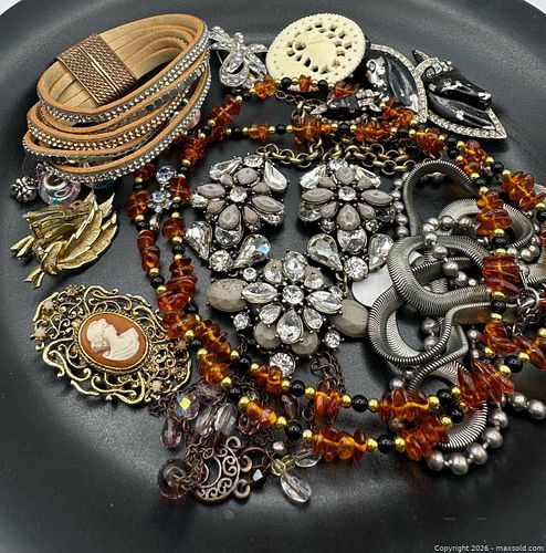 Lot of Mixed Jewelry: Necklace, Bracelet, Brooch, Earrings (1 of 3)