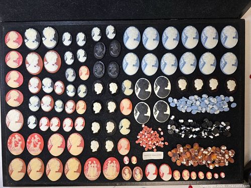 collection of vintage resin cameos, likely from the 1970s,   (1 of 15)