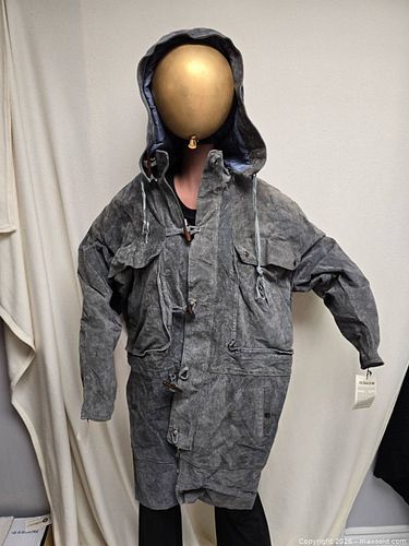 XL Varente hooded trench coat, identified by its distinctive grey suede  (1 of 10)