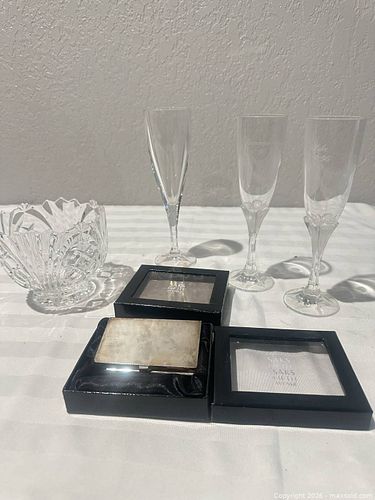 Crystal Bowl, Engraved Champagne Flutes & Silver Card Case (1 of 11)