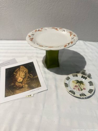 Porcelain Cake Stand, Trinket Dish & Andrew Bone Signed Print (1 of 5)