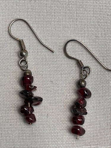 925 Sterling Silver GARNET CHIP Earrings  (1 of 6)