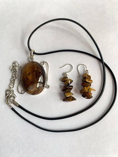 925 Sterling Silver TIGER EYE PENDANT and EARRINGS   (1 of 7)