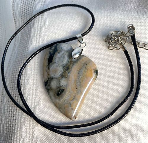 OCEAN JASPER HEART PENDANT Necklace with 925 Silver BALE  (1 of 5)