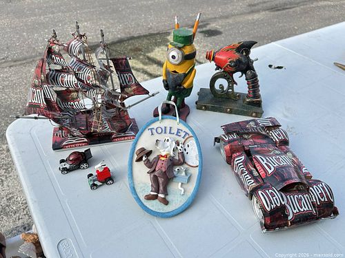 Lot of 4–7 Novelty Collectible Items: Figurines, Toy Cars, Sign, Ship -EBN (1 of 20)