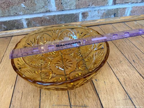 Vintage gold amber crystal 8” wide serving  bowl  (1 of 8)