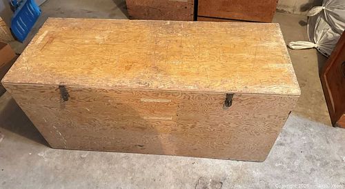 Large Plywood Storage Trunk with Hinged Lid & Metal Handles (1 of 4)