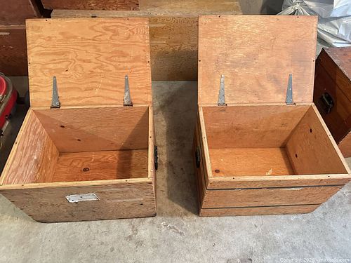 Pair of Wooden Plywood Storage Crates with Hinged Lids (1 of 4)