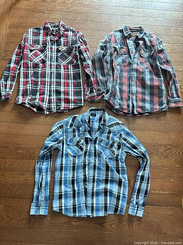 Oxgear / Vintage Denim Active Wear Red & Blue Plaid Flannel Shirt, M (1 of 8)