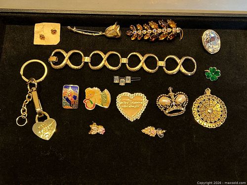 Gold Tone Jewelry Grouping with Brooches, Pins, Earrings & Bracelet (1 of 20)