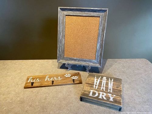 Rustic Home Décor Lot – Cork Board, “His & Hers” Hook Rack & Laundry Sign (1 of 10)