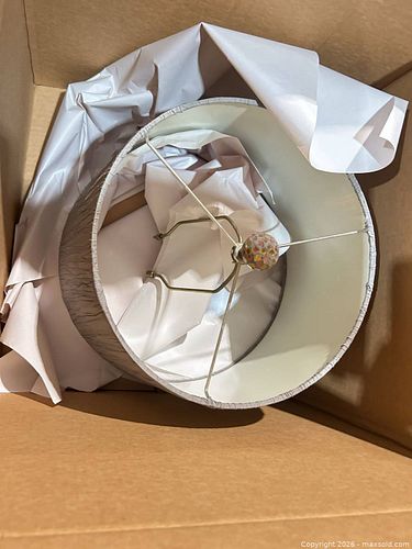 Gray/Silver Drum Lampshade, 14–16 in Diameter, Spider Fitter (1 of 2)