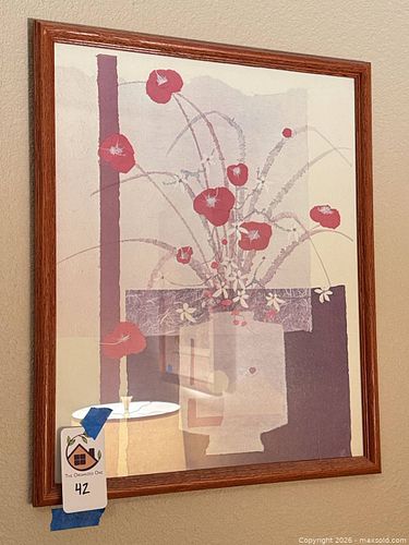 Framed Floral Paper Mosaic Print in Brown/Mahogany Wood Frame (1 of 3)