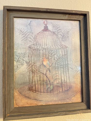 Framed Signed Bird Print and Ceramic/Plaster Angel Wall Hanging (1 of 5)