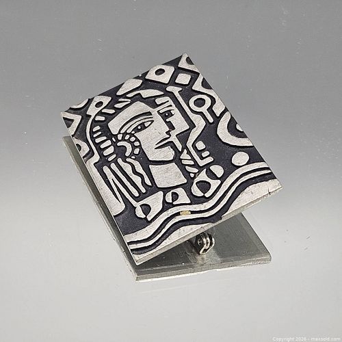 Silver-Tone Abstract Modernist Brooch / Pin, Signed Hallmark (1 of 4)