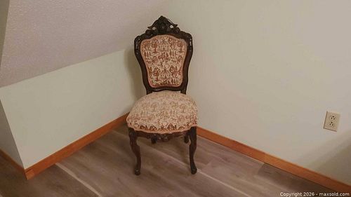 Decorative Antique Upholstered Parlor Chair, Carved Hardwood Frame (1 of 4)