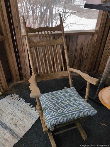 Vintage Wood Upholstered Rocking Chair with Seat Cushion (1 of 6)