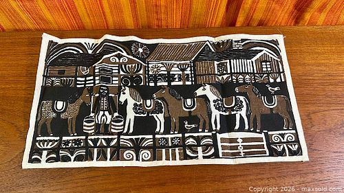 Vtg MCM Sweden Dala Horse Tapestry Cloth Hanging (1 of 10)