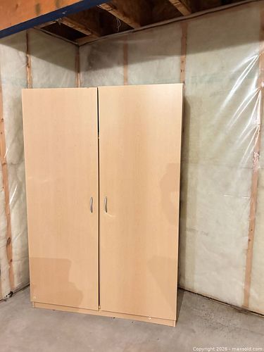 Light Maple Particleboard Wardrobe / Armoire With Double Doors (1 of 4)