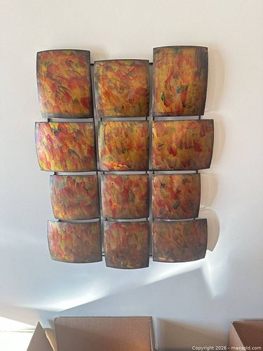 Metal Abstract 12-Panel Wall Art, Red Orange & Gold/Brass (1 of 4)