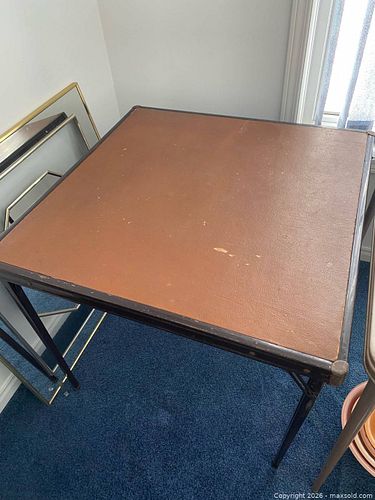 Brown Square Folding Table with Metal Frame (1 of 3)